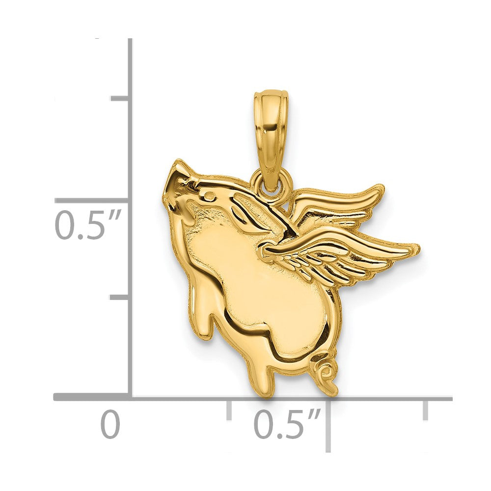 14K Gelbgold Poliert Flying Pig Anhänger