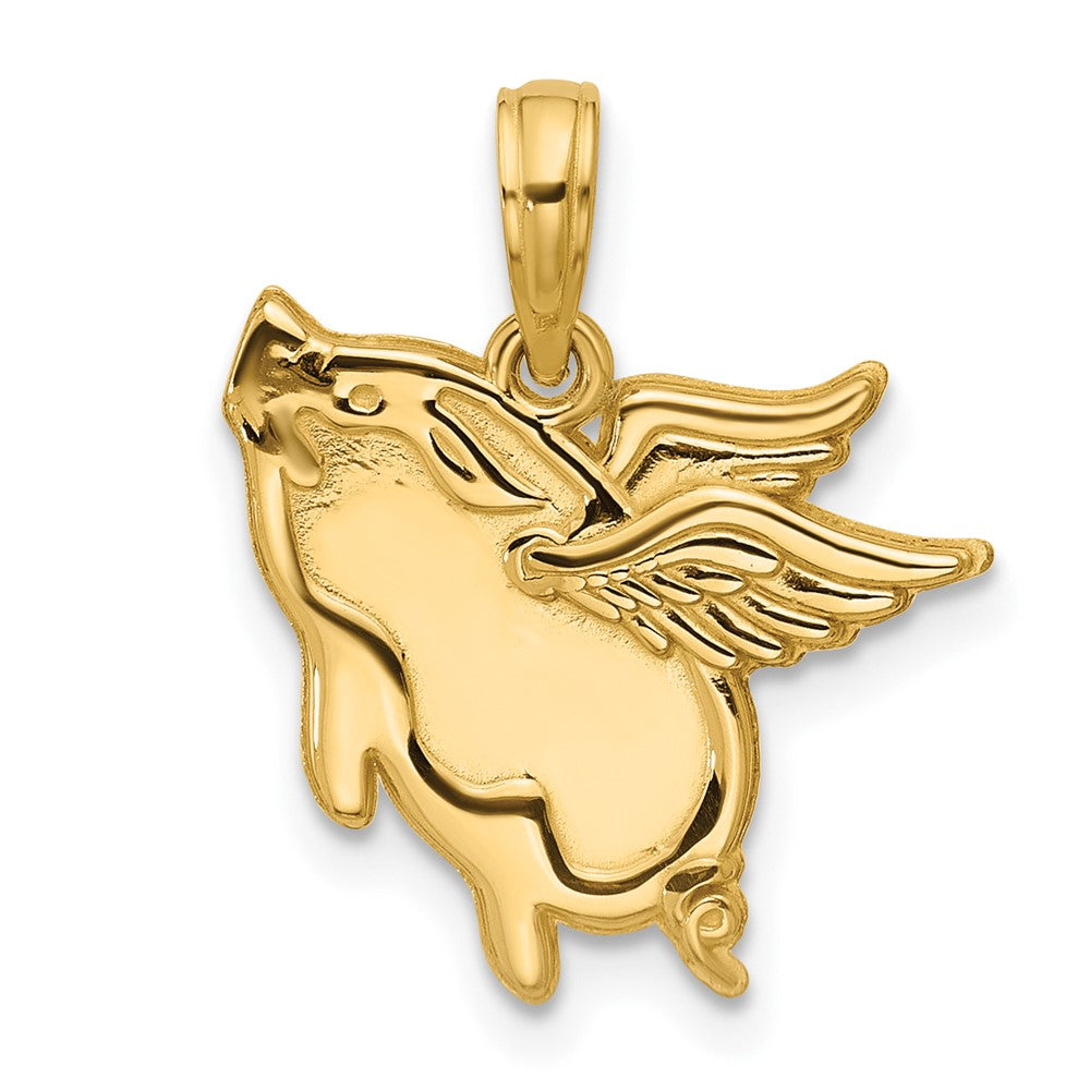 14K Gelbgold Poliert Flying Pig Anhänger