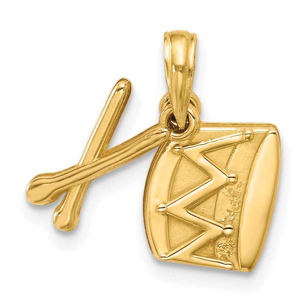 14K Gelbgold Poliert Drumsticks und Drum Anhänger