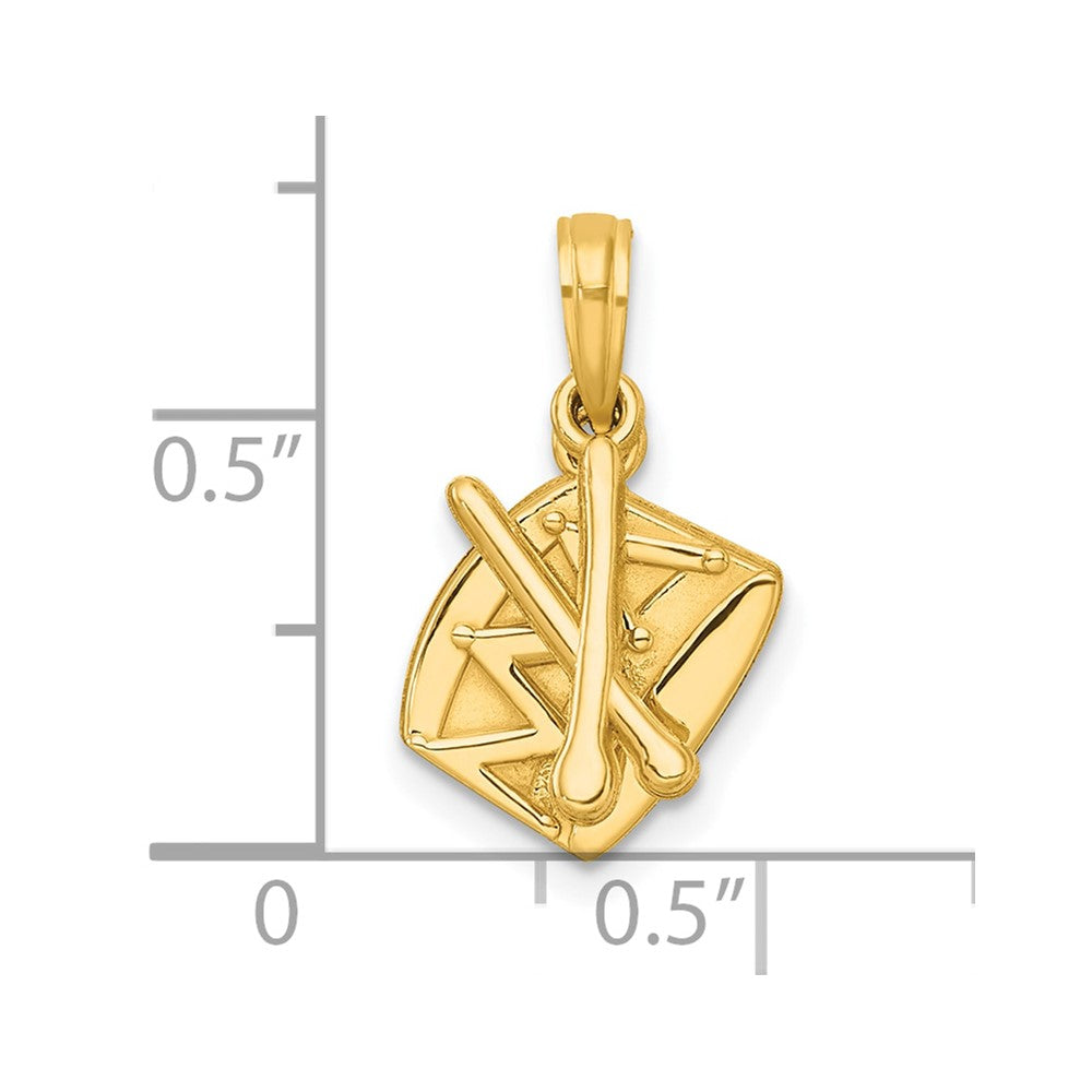 14K Gelbgold Poliert Drumsticks und Drum Anhänger