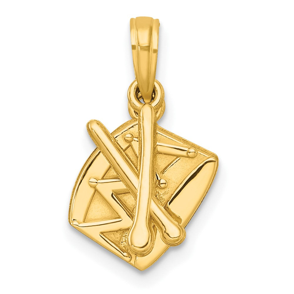 14K Gelbgold Poliert Drumsticks und Drum Anhänger