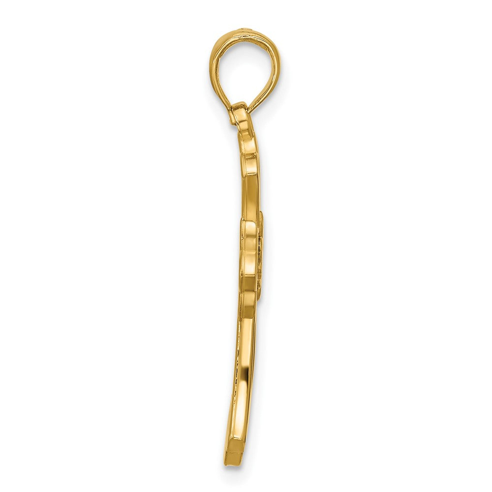 14K Gelbgold Poliert Fleur De Lis Kreuz Anhänger