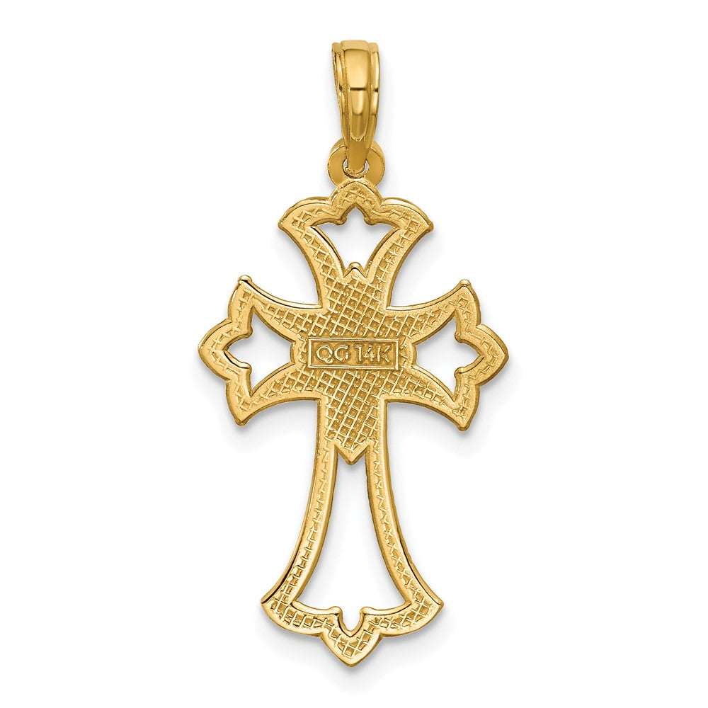 14K Gelbgold Poliert Fleur De Lis Kreuz Anhänger