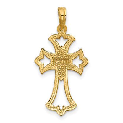 14K Gelbgold Poliert Fleur De Lis Kreuz Anhänger