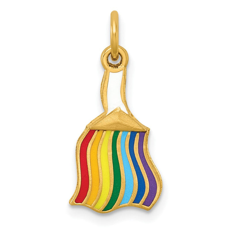 14K Gelbgold Poliert Emailliert Regenbogen Brush Anhänger