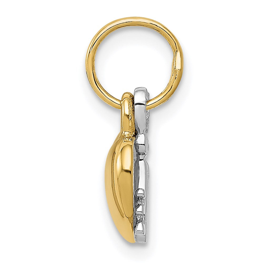 14K Bicolor Poliert Beweglich Key und Herz Schloss Charm
