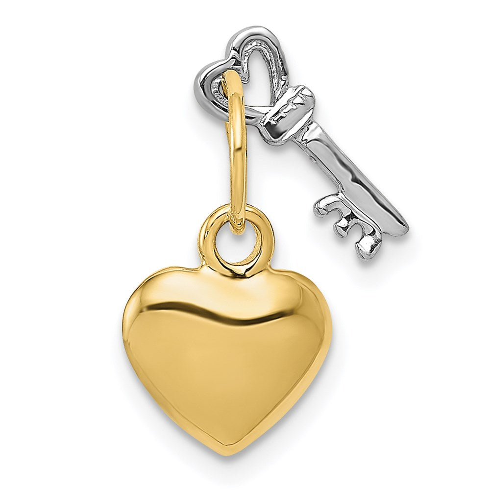 14K Bicolor Poliert Beweglich Key und Herz Schloss Charm