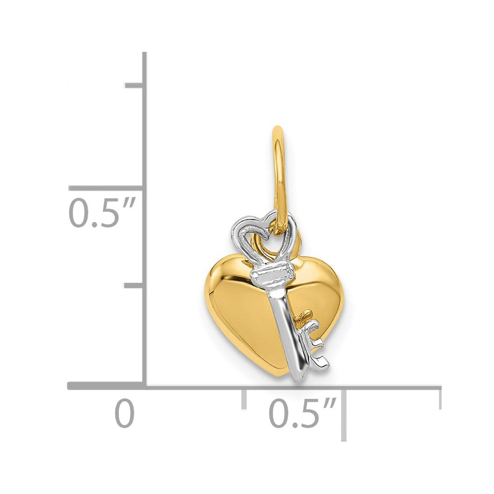 14K Bicolor Poliert Beweglich Key und Herz Schloss Charm
