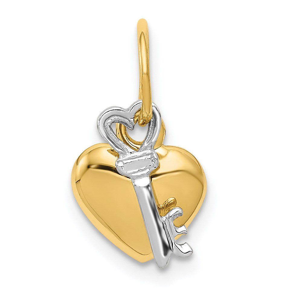 14K Bicolor Poliert Beweglich Key und Herz Schloss Charm