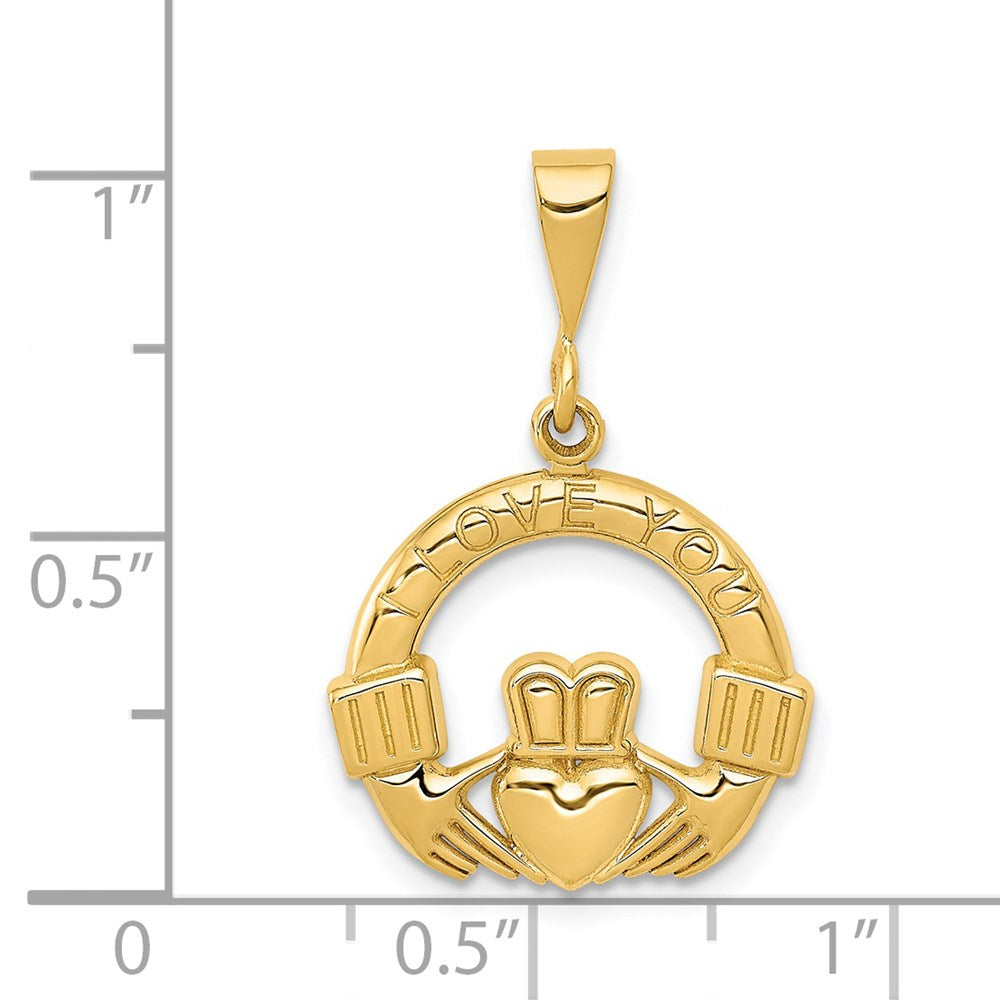14K Gelbgold Claddagh-Anhänger „Ich liebe dich