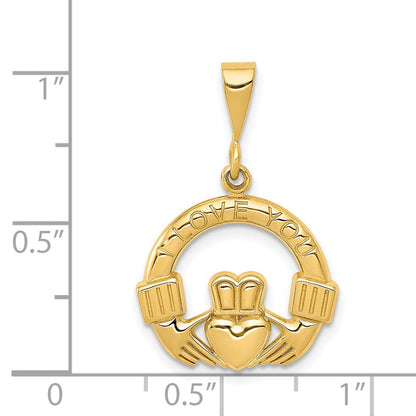 14K Gelbgold Claddagh-Anhänger „Ich liebe dich