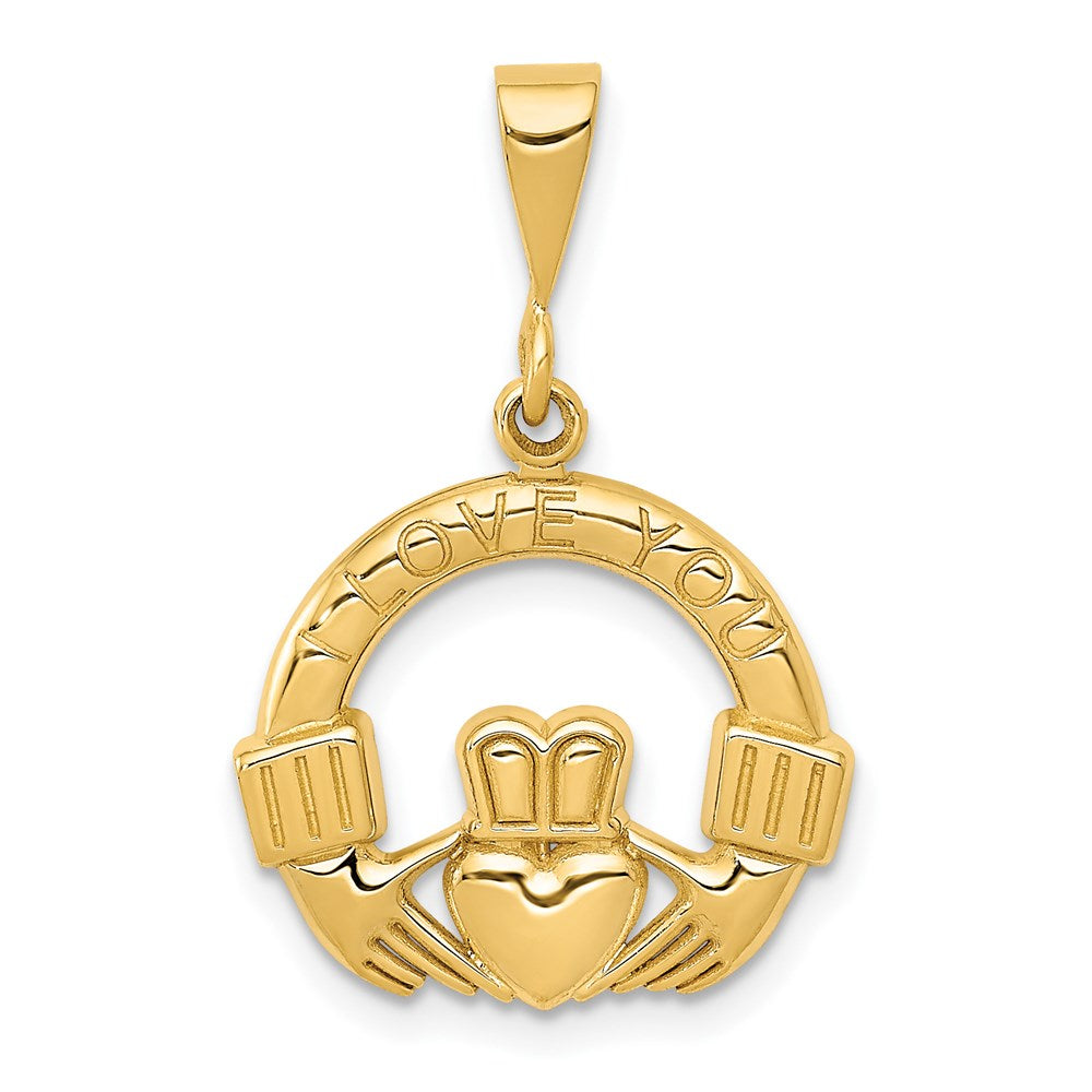 14K Gelbgold Claddagh-Anhänger „Ich liebe dich