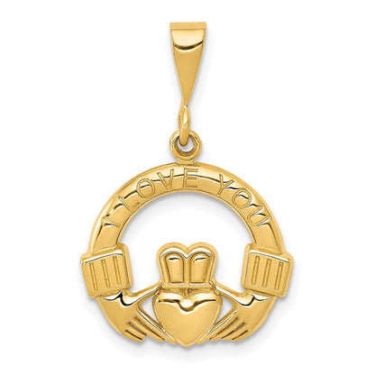 14K Gelbgold Claddagh-Anhänger „Ich liebe dich