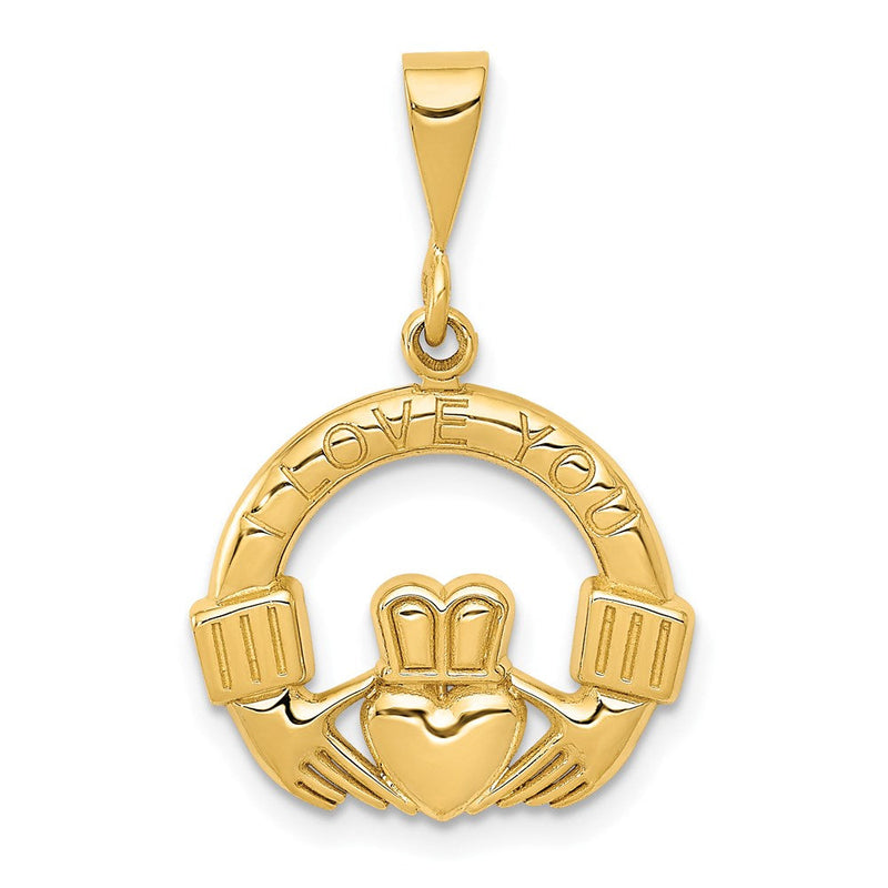 14K Gelbgold Claddagh-Anhänger „Ich liebe dich