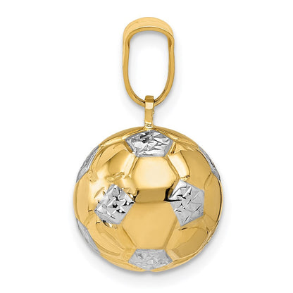 14K Gelb- und Rhodiumgold Fußballanhänger mit Rhodium
