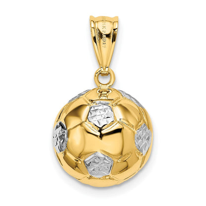 14K Gelb- und Rhodiumgold Fußballanhänger mit Rhodium