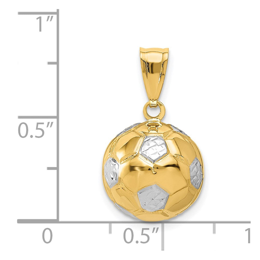 14K Gelb- und Rhodiumgold Fußballanhänger mit Rhodium