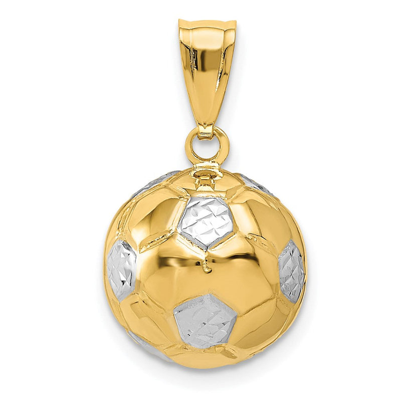 14K Gelb- und Rhodiumgold Fußballanhänger mit Rhodium