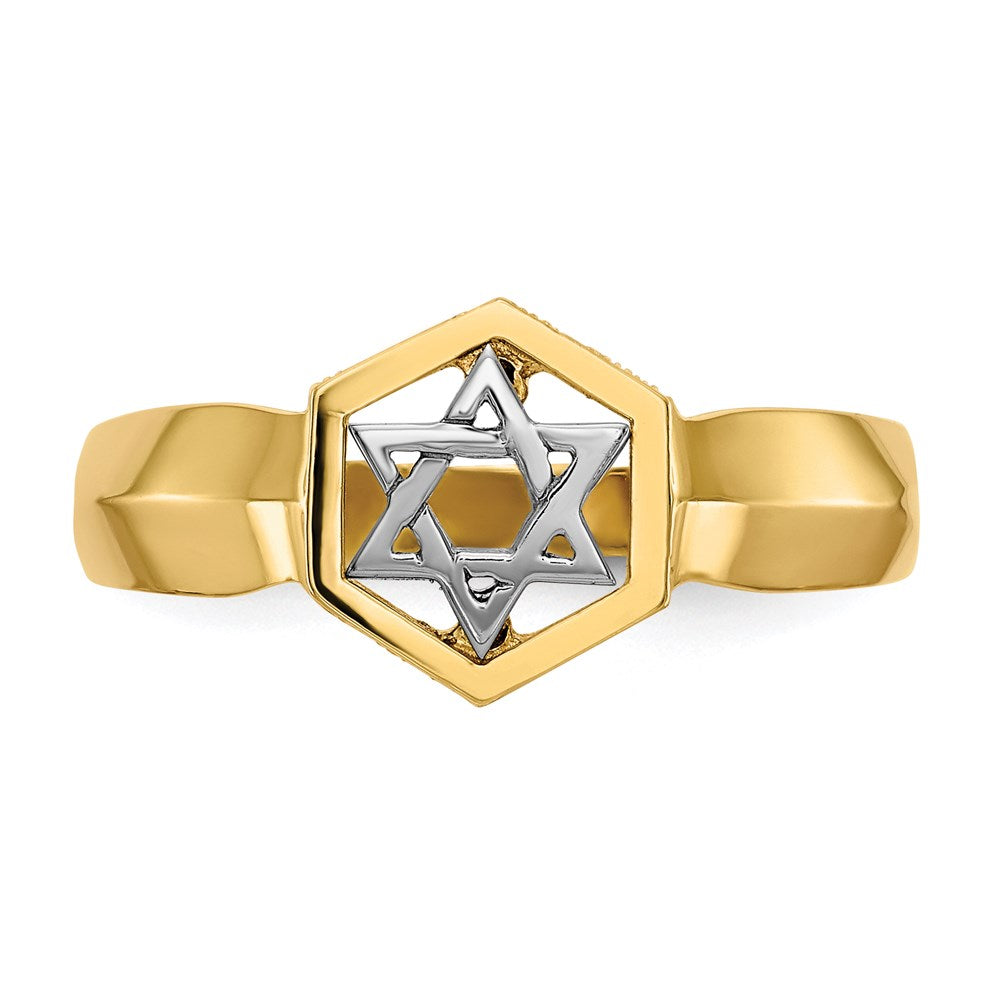 14K Bicolor Gold Polierter Davidstern Ring