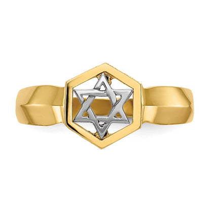 14K Bicolor Gold Polierter Davidstern Ring