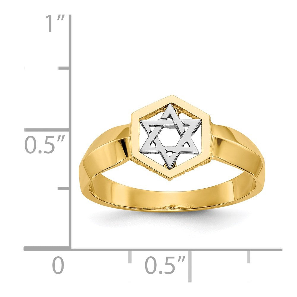 14K Bicolor Gold Polierter Davidstern Ring