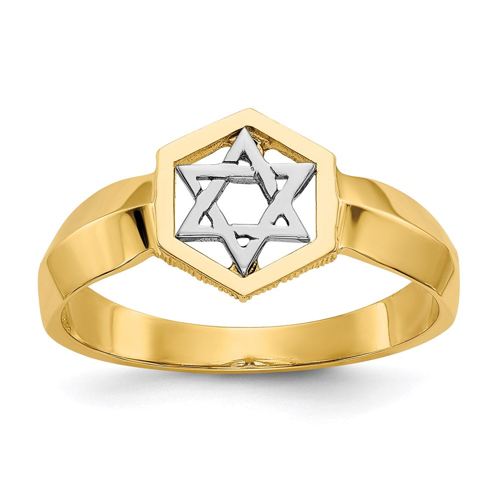 14K Bicolor Gold Polierter Davidstern Ring