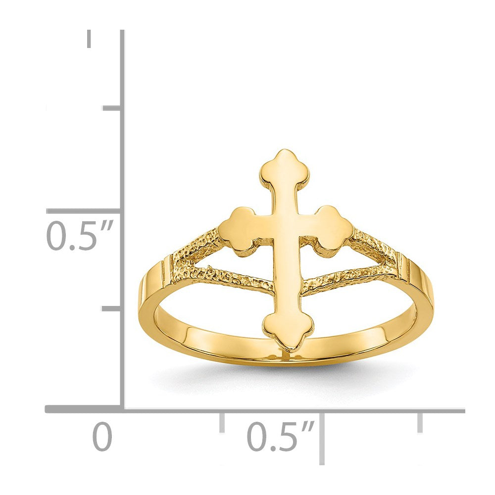 14K Gelbgold poliertes Kreuz Ring