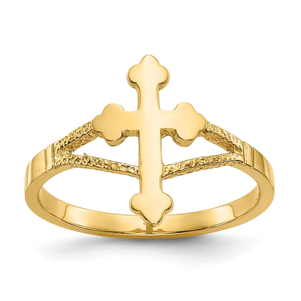 14K Gelbgold poliertes Kreuz Ring