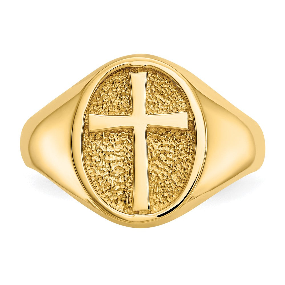 14K Gelbgold Polierter Kreuz-Ring des Ewigen Lebens