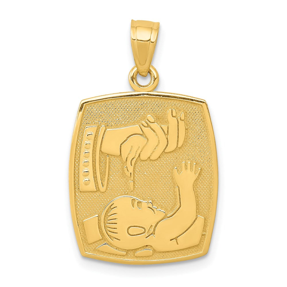 14K Gelbgold Taufe-Anhänger, satiniert/poliert