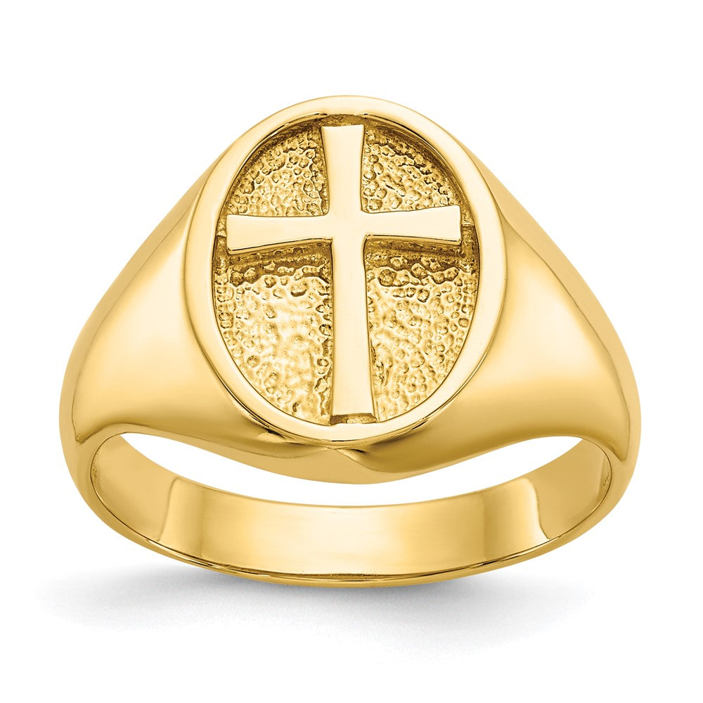 14K Gelbgold Polierter Kreuz-Ring des Ewigen Lebens