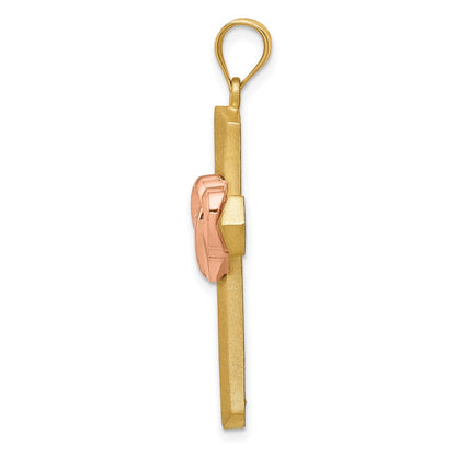 14K Bicolor Gold Doppelherz-Kreuz-Charm