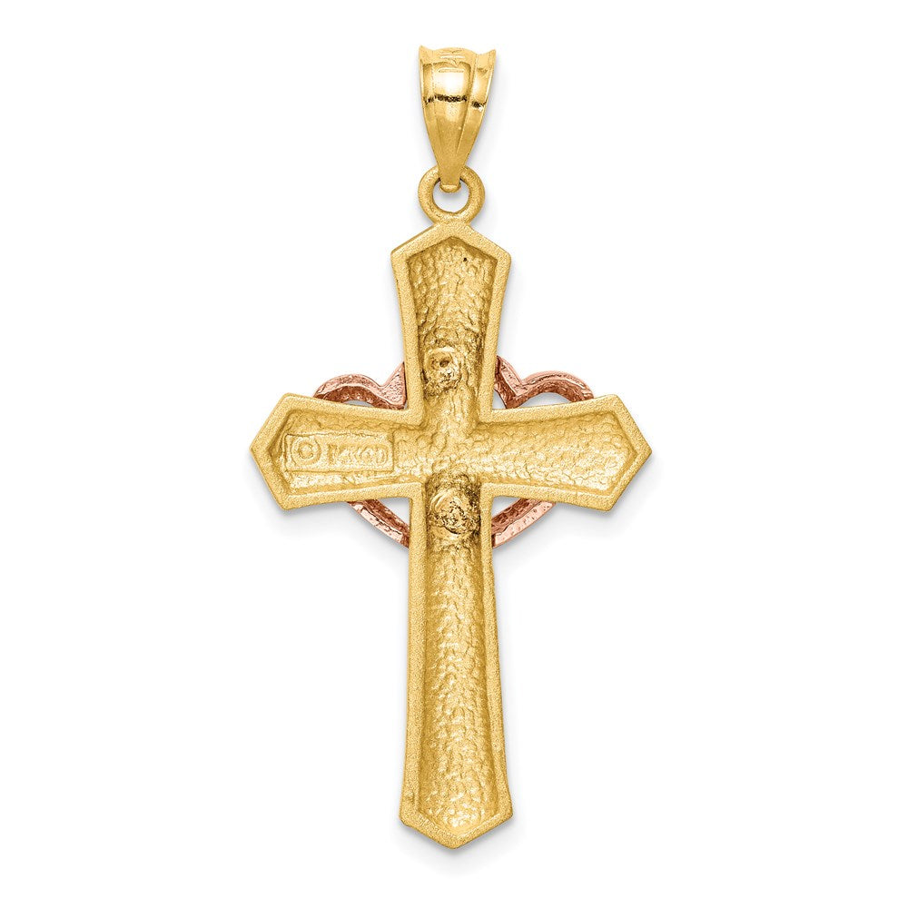 14K Bicolor Gold Doppelherz-Kreuz-Charm