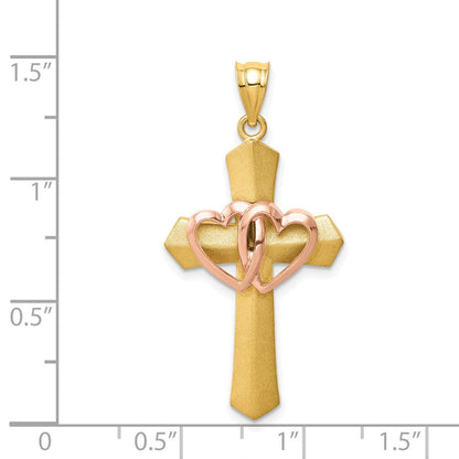 14K Bicolor Gold Doppelherz-Kreuz-Charm