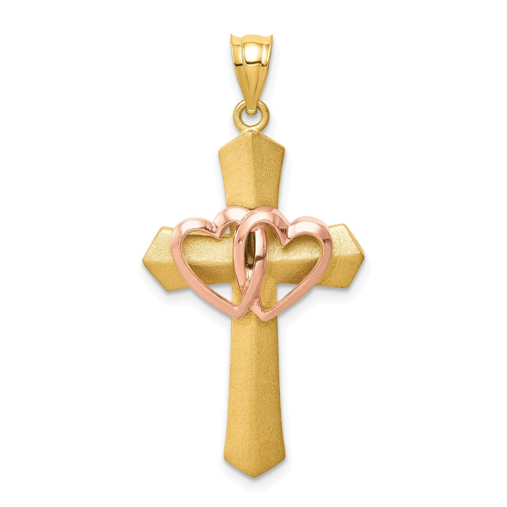 14K Bicolor Gold Doppelherz-Kreuz-Charm