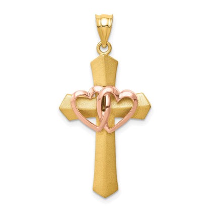 14K Bicolor Gold Doppelherz-Kreuz-Charm