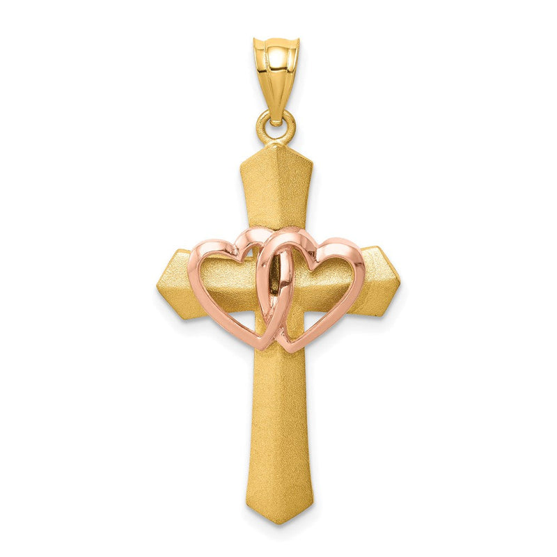 14K Bicolor Gold Doppelherz-Kreuz-Charm