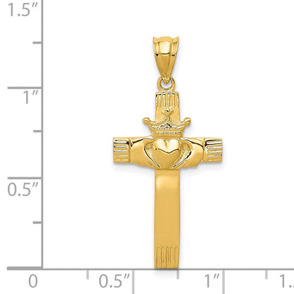 14K Gelbgold Claddagh-Kreuz-Anhänger