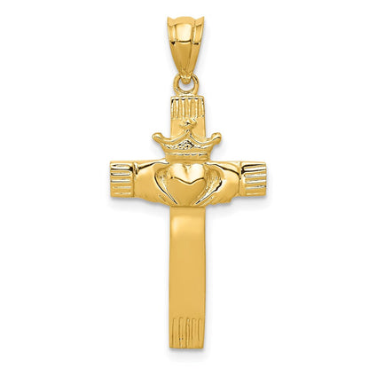14K Gelbgold Claddagh-Kreuz-Anhänger