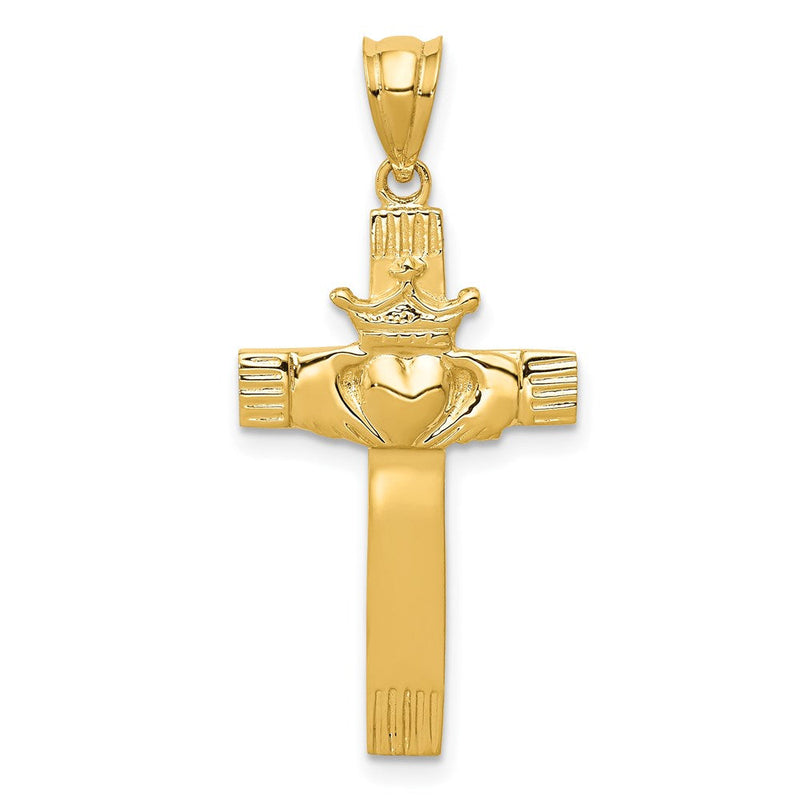 14K Gelbgold Claddagh-Kreuz-Anhänger