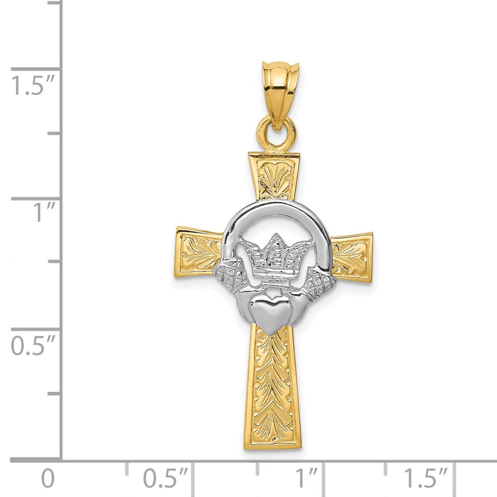 14K Bicolor Gold Claddagh-Kreuz-Anhänger