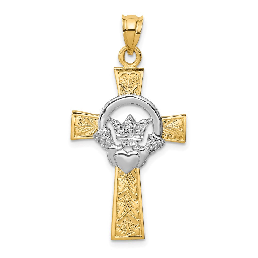 14K Bicolor Gold Claddagh-Kreuz-Anhänger