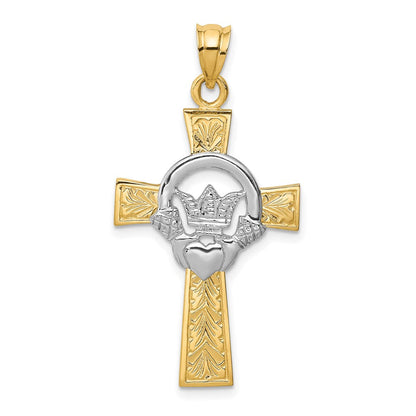 14K Bicolor Gold Claddagh-Kreuz-Anhänger