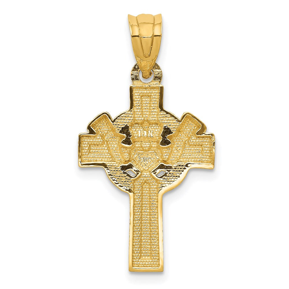 14K Gelbgold Claddagh-Kreuz-Anhänger mit Rhodium-Akzent