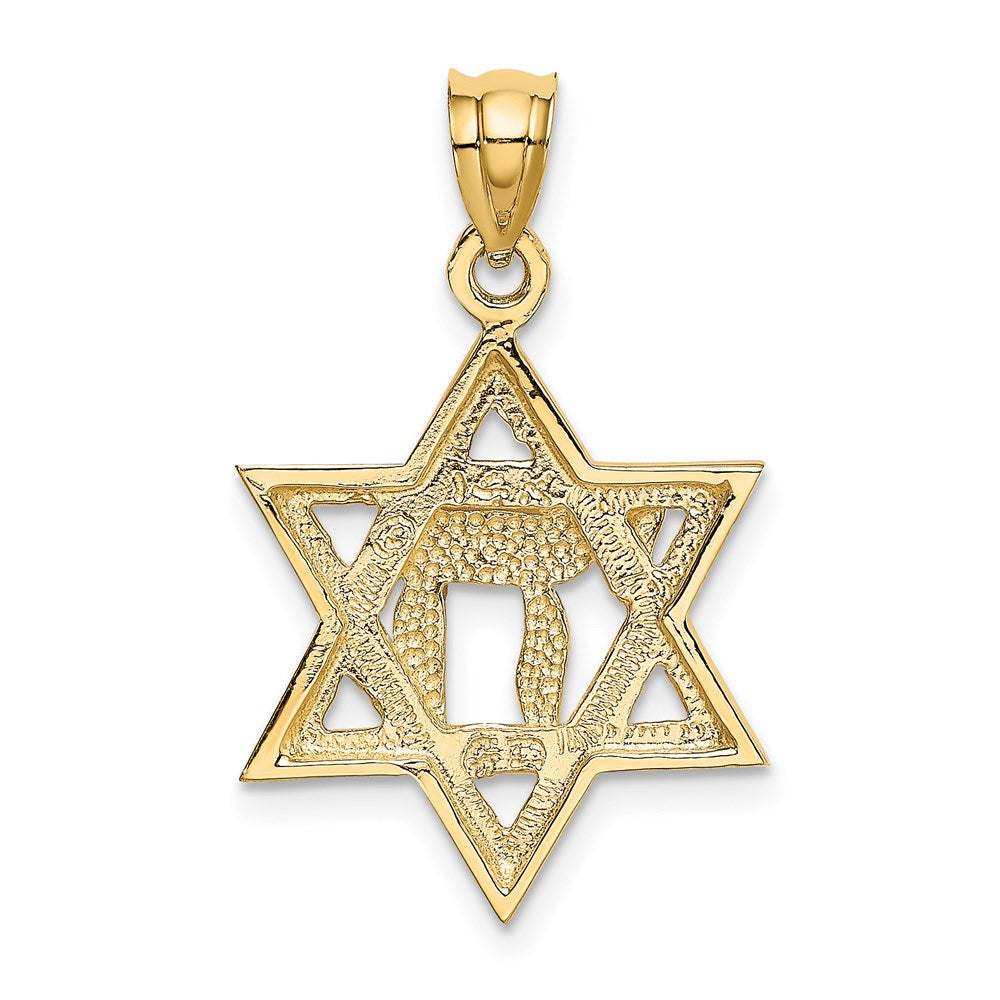 14K Gelbgold massiver polierter Chai-in-Davidstern-Charm