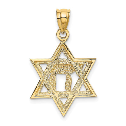 14K Gelbgold massiver polierter Chai-in-Davidstern-Charm