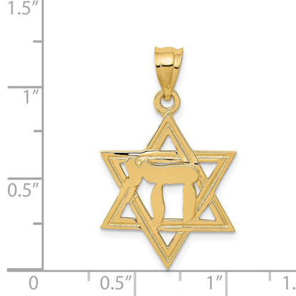 14K Gelbgold massiver polierter Chai-in-Davidstern-Charm