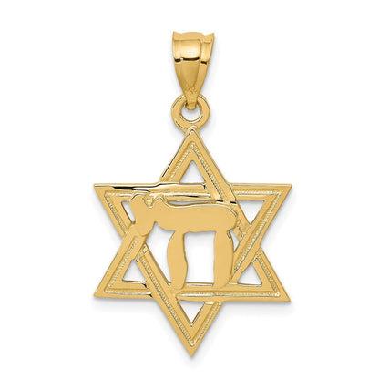 14K Gelbgold massiver polierter Chai-in-Davidstern-Charm