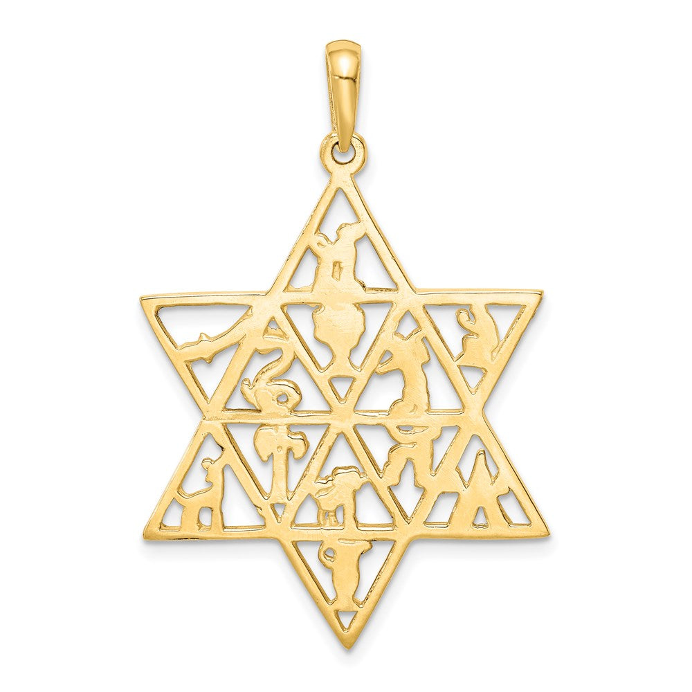 14K Gelbgold Davidstern-Anhänger mit den 12 Stämmen Israels