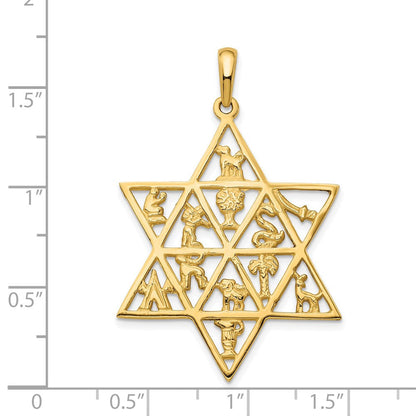 14K Gelbgold Davidstern-Anhänger mit den 12 Stämmen Israels